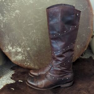 LIBERTY Black ladies distressed chestnut leather tall riding boots sz 7